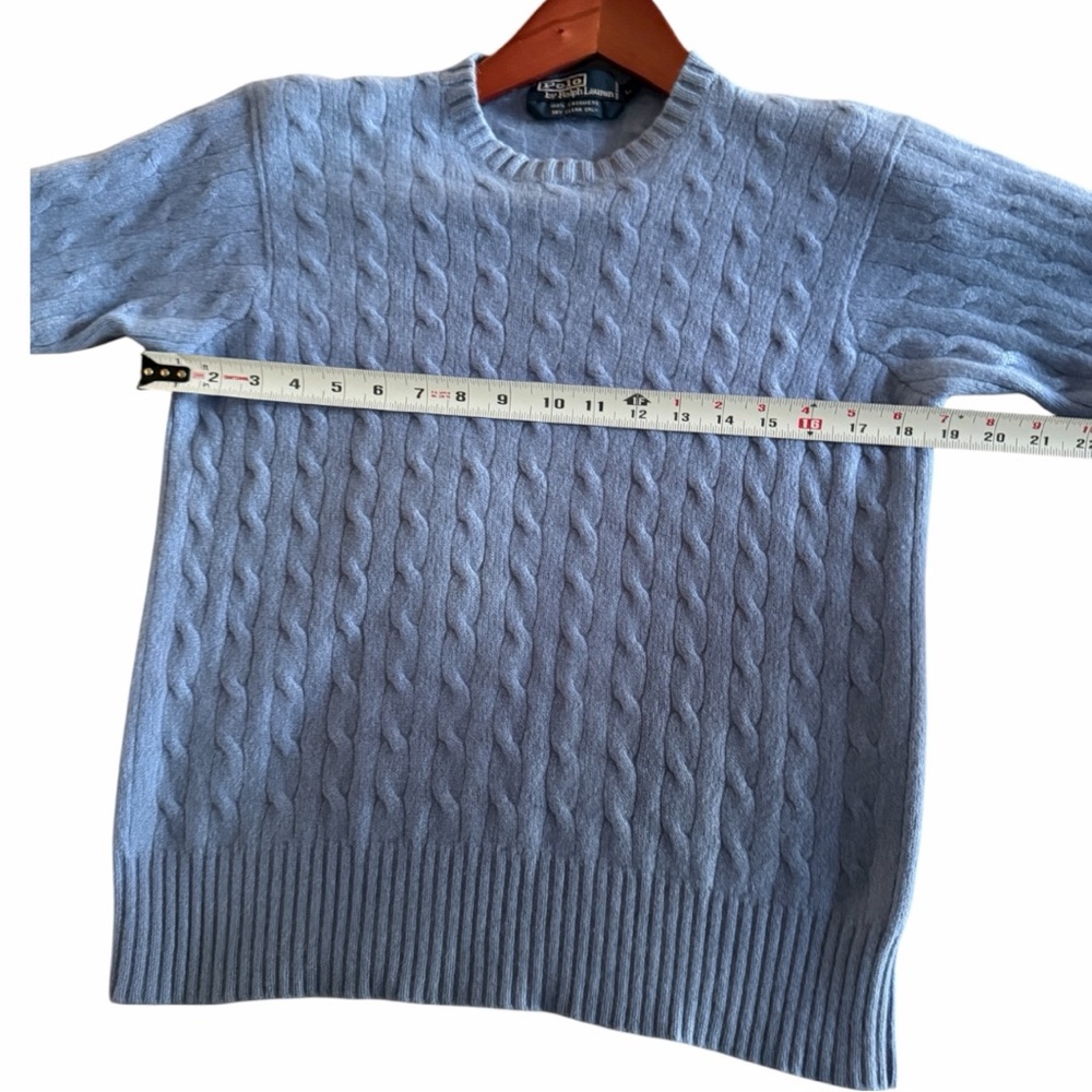 Polo Ralph Lauren 100% Cashmere EUC Cable Knit Sweater Litchfield Blue Size L - Picture 13 of 15